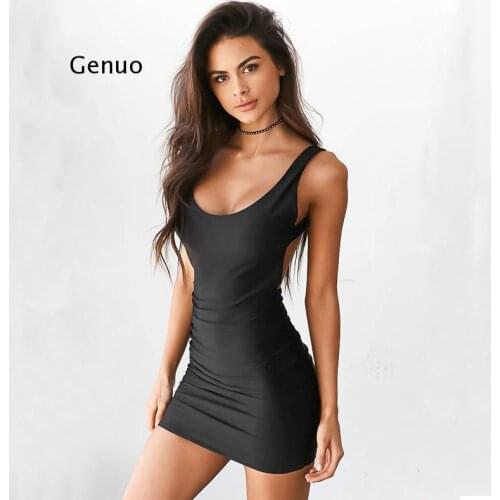 Sexy Low-Cut Backless Bodycon Mini Dress Black Club Clothing Halter Woman Clothes Dresses For Women Summer Sundress