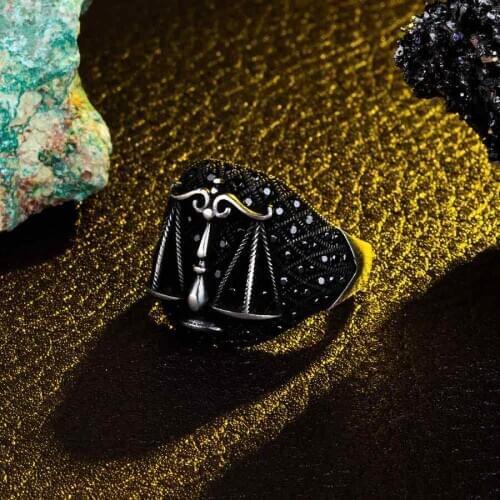 Scales Libra Silver Ring Vintage Men Silver Ring Made In Turkey Solid 925 Sterling Silver