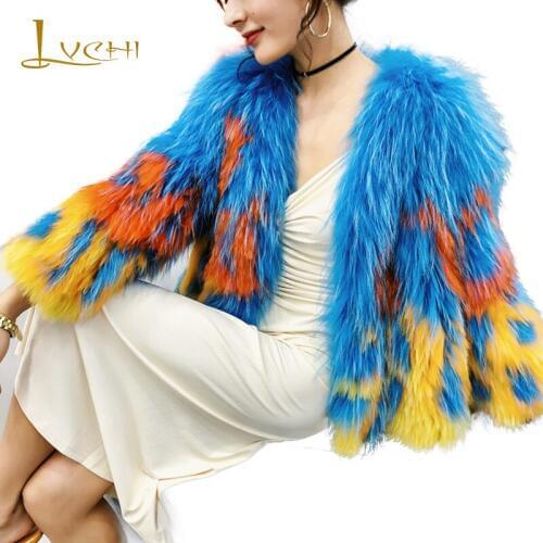 LVCHI 2019 Winter Import Real Fox Fur Coats V-Neck Natural Fox Fur Coat Womens Contrast Color Patchwork Short Fox Fur Coats