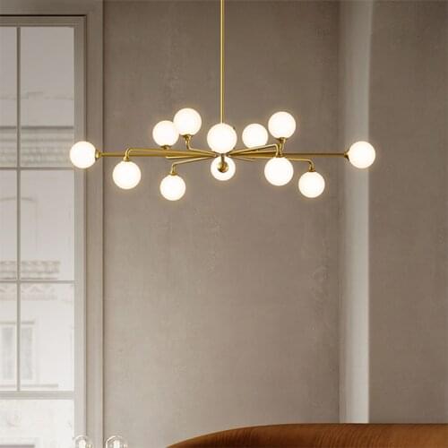 Modern Copper Living Room Chandelier Nordic Glass Ball Hanging Light Creative Bedroom Chandelier Lighting Branch Suspension