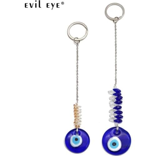 EVIL EYE Glass Blue Turkish Evil Eye Pendant Wall Hanging Alloy Silver Color Chain Decoration for Home Living Room Car BE317