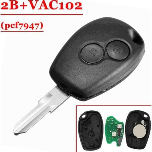 Free Shipping (1 pcs ) 2 Button Remote Key With PCF7947 VAC102 Blade Round Button For Renault Clio Kangoo Modus Master