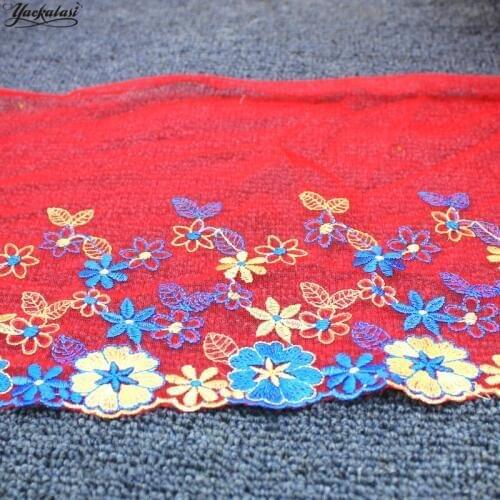 YACKALASI Cotton Lace Embroidered Appliqued 3D Floral Soft Tulle Mesh Lace Fabrics Fancy Colored Scalloped Sewing Trim 20CM
