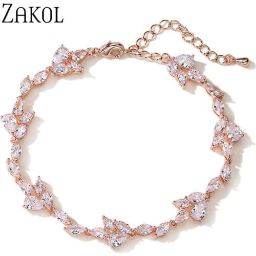 ZAKOL New Luxury Water Drop Cubic Zirconia Charms Bracelets for Women Temperament Wedding Party Jewelry Accessories FSBP5032