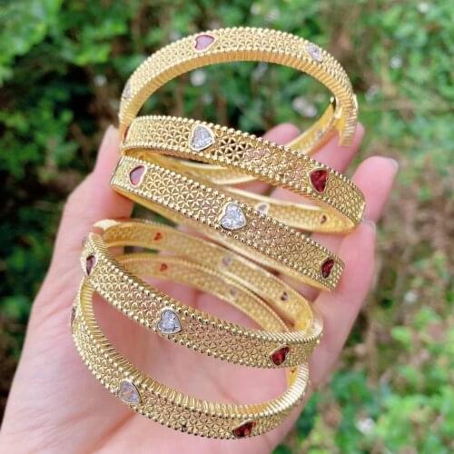 3PCS, Charm Hollowed Out White Red CZ Stone Heart Bracelets Bangles for Women 2021 Female Gold Color Charm Jewelry Wholesale