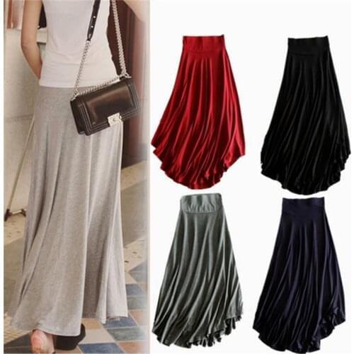 Womens Elastic Waist Plus Size A-line Skirts Hip Slim Long Loose Skirts Large Size Summer modal High waist Skirts