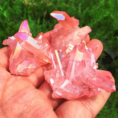 1pcs Rare beautiful pink flame aura quartz crystal cluster specimen