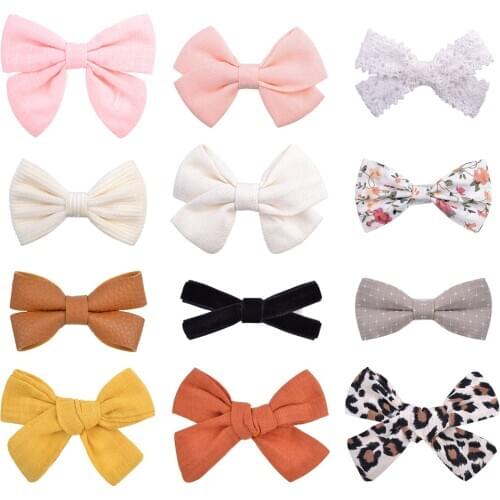 12 Styles Cute Printed Linen Leopard Bowknot Hair Bows Plaid Hair Clips For Girls Safety Hairpin Barrettes Kids Hair Accessories