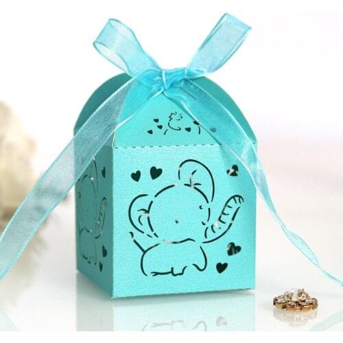 50pcs Cute Elephant Laser Cut Carriage Favors Cookie Box Candy Dragee Gift Boxes Baby Shower Communion Decor Package for Gifts