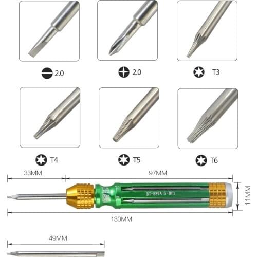 6 in 1 Repair Sets For Mobile Phone Laptop Opening Screw Drivers BST889A Magnet Screw Driver Tools Kit