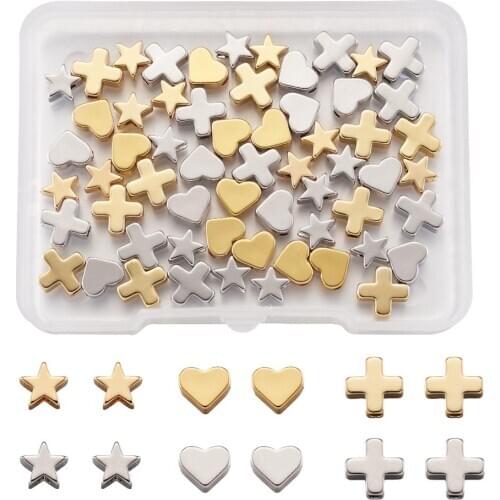 60pcs/box Mix Color Brass Beads Heart & Star & Cross Bead for jewelry making DIY Bracelet Necklace Accessories