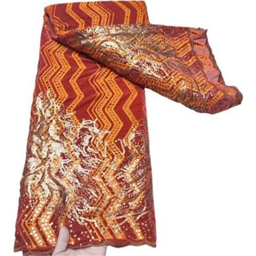 African velvet Lace Fabric Diy Dress Gold French Mesh Sequins Lace Fabric Dresses Nigerian Lace Fabric For Wedding Party Orange