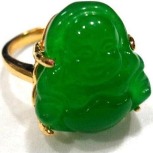 Free shipping men/womens fancy carve green jades Buddha bless happy ring #7,8,9