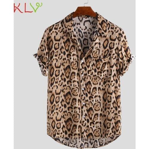 Blouse Shirt Men Summer Leopard Short Sleeve with Pocket Print Hawaiian Casual Shirt Harajuku Top Homme Jogging Clothes 19May30