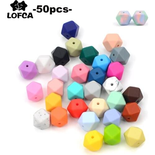 LOFCA 50pcs 14mm Mini Hexagon silicone beads Baby Teether BPA Free DIY Necklace Pacifier Chain Baby Teething Care Infant