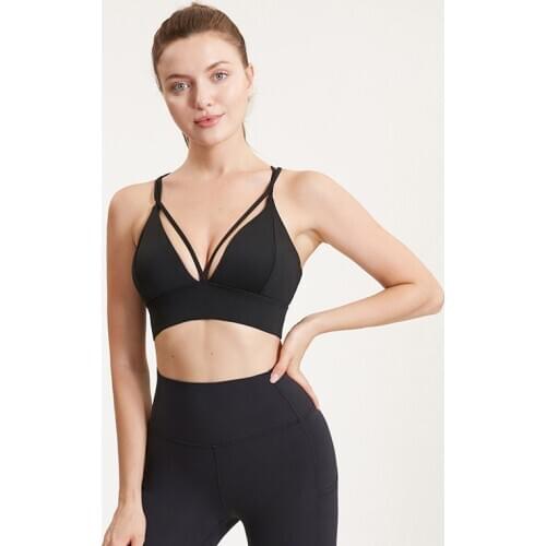 Women Sexy V-Neck Sports Bra Cross Yoga Tops Push Up Fitness Workout Crop Tops Female Underwear