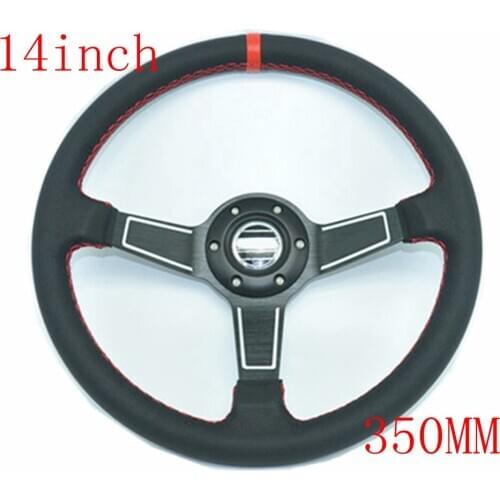 14'' 350mm Black Real Leather ND Rally Tuning Drift SPCO Racing Steering Wheel 5159BK