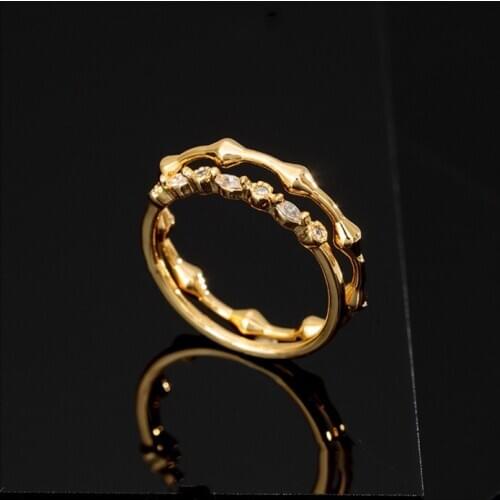 Zircon Band Statement Rings Set Brass With 18 K Gold Designer T Show Club Cocktail Party Ins Rare Elegance Japan Korean