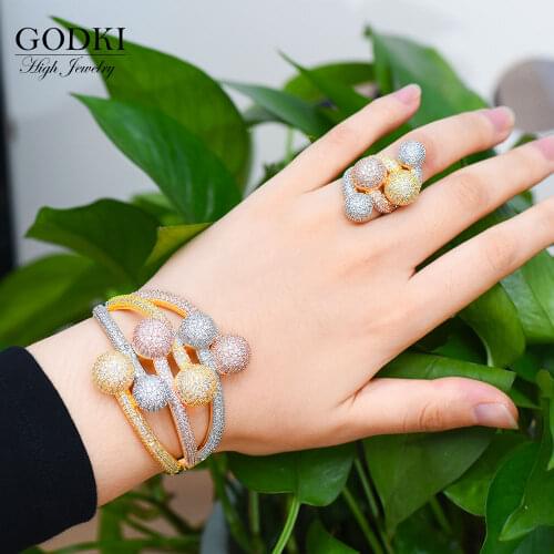 GODKI Luxury 3 Tone Ball Winding African Nigerian Bangle Ring Sets Indian Jewelry Set For Women Wedding brincos para as mulheres