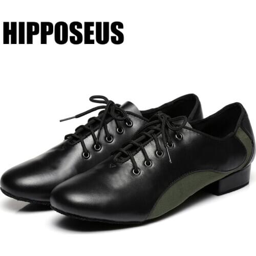HIPPOSEUS Mens Dance-Shoes Boy/Man Latin Dance Shoes Ballroom Modern Tango Jazz Dancing Shoes Practise Salsa Genuine Leather