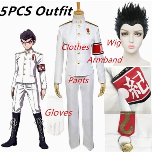 Dangan Ronpa Kiyotaka Ishimaru Cosplay Costumes Men Uniforms Danganronpa Coat Pants Full Sets Boys Black Wigs Shoes Cos Clothes