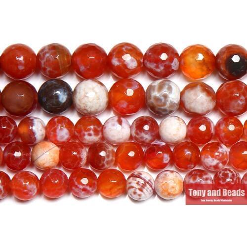Free Shipping 15" Natural Stone Faceted Red Fire Agates Round Loose Beads 6 8 10 12MM Pick Size For DIY