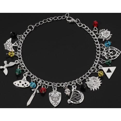 The Legend of charm Bracelet Harpe Hollow heart Majoras Mask Triforce Sword Triangle Mark bracelet unisex bracelet