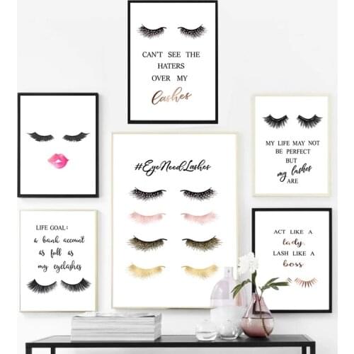 Fashion Eyelashes Extensions Quotes Posters Girls Room Wall Art Canvas Painting Lashes Posters Prints Makeup Salon Wall Decor