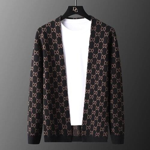 Letter Print Cardigan Knit Jacket England Style Autumn Designer Cardigan Plus Size Men Cardigan Fashion Brand Abrigo Hombre