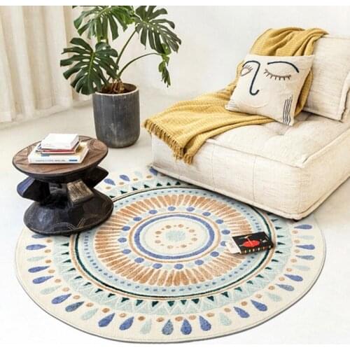 Short Hair Soft Touch Easy Care Washable Bohemia Style Round Shaped Fleece Floor mat , Area Rug, Living Room Decorative Carpet