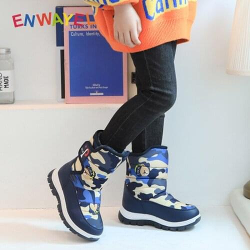 New 2020 Bear print Children winter snow boots kids shoes for girls boys with fur plush warm Childrens girl shoe Camouflage