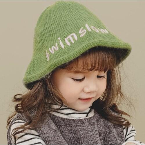 2021 New Autumn And Winter Baby Hat Cute Casual Letter Girl Fisherman Hat Versatile Knitted Children Hat Trendy Design