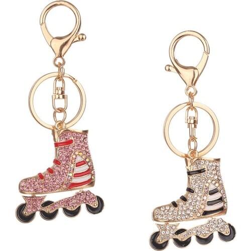 Wholesale Rhinestone Roller ice Skate shoes Pendant Key Chain Hanging Ornament keyring Decoration jewelry