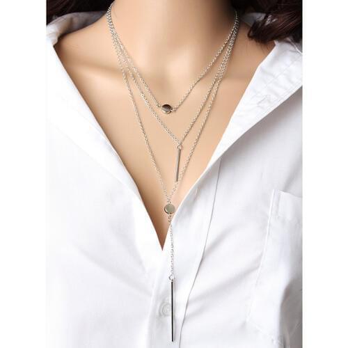 Necklace Wholesale Thin Metal Bar Classic Simple 3 Layer New Necklace Popular Small Round Bar Women Hanging Ornaments