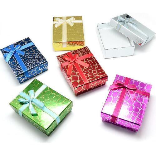 Pandahal 12Pcs 9x7x3cm Cuboid Cardboard Gift Boxes with Sponge Insdie Carrying Cases For Jewelry Packaging Display Random Color