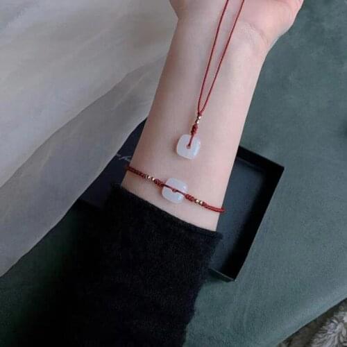 PANJBJ PANJBJ Square Hetian Jade Weaving Necklace Bracelet Simple Hand Rope Jewelry Retro Wild Fashion Jewelry
