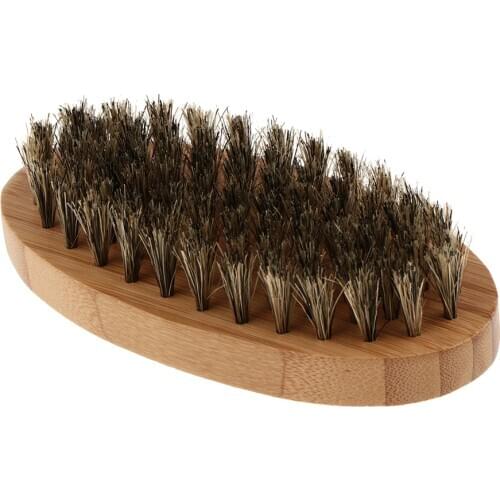 Portable Beard Mustache Soft Brush With Hard Palm Round Wood Handle For Men