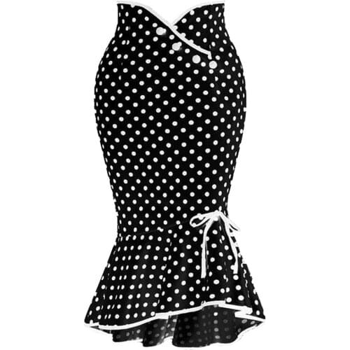 Sexy Summer Women Skirts Short Buttocks Trumpet Ruffle Polkas Dot Trumpet Slim Fit Fish tail Work Office Lady Skirts