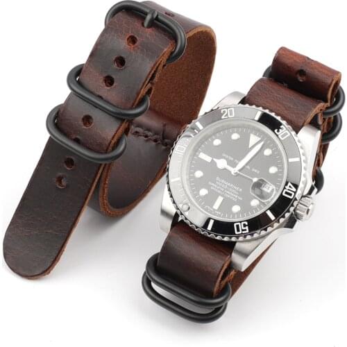Vintage Crackle Textured Leather Nato Strap Band 18mm 20mm 22mm Zulu Strap for Men Replacement Wist Bracelet Watch Accessories