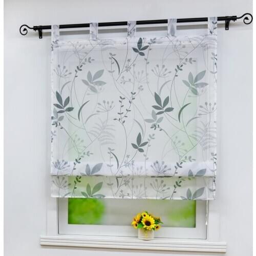 Roman Curtains Leaves and Twigs Printed Tulle Panel Drapes Tab Top for Home Kitchen Decoration 1PCS
