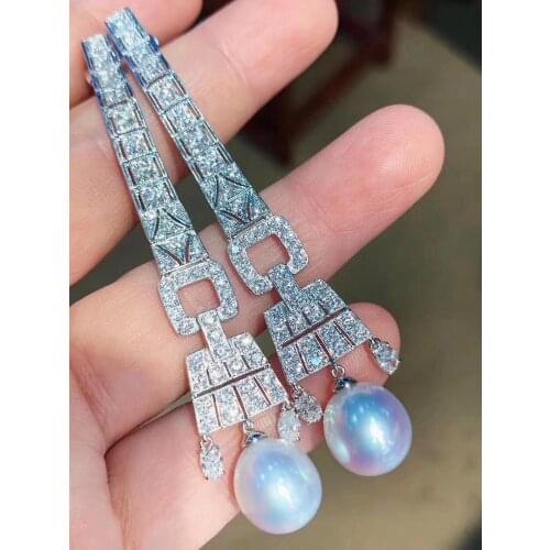 D304 Pure 925 Sterling Silver Fine Jewelry Fresh Water White 10-11mm Round Pearl Dangle Earrings for Women Fine Pearl Earrings