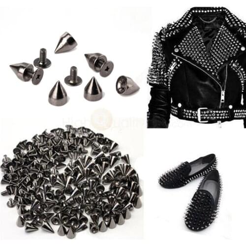 100x 10mm Punk Gun Black Metal Alloy Cone Spikes Studs Rivet Spots Leathercraft DIY Craft Rock Clothes Handcraft Accessories