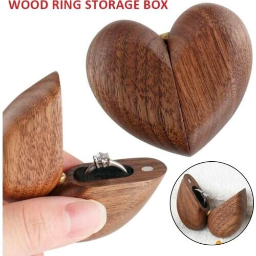 Heart Walnut Wood Ring Box Proposal Engagement Wedding Jewelry Wooden Cases Wooden Ring Box Decorative Jewelry Box Gift