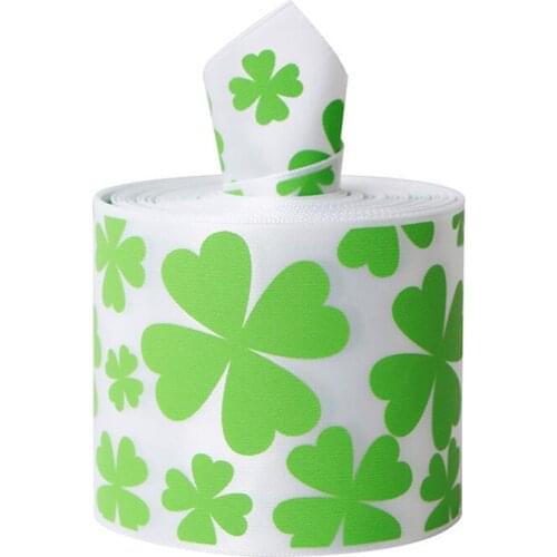 St. Patricks Day Ribbons Irish Clover Heart Geometric Print Satin Ribbon for Holiday Decoration