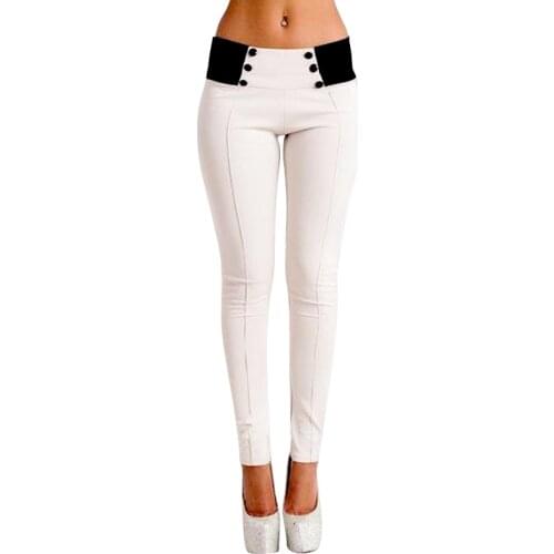 NORMOV Fashion Womens Leggings Pencil Pants High Waist Solid With Pockets Buttons Workout Leggings Solid Color Skinny Leggings