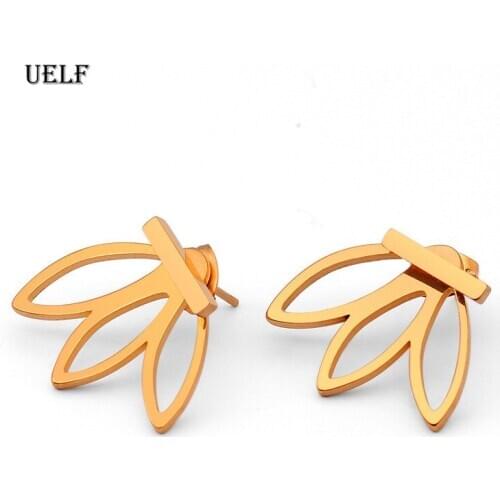 Uelf Fashion Personality Simple T Bar Earrings Hollow Lotus Earrings Gold Silver Plated Women Double Face Stud Earrings Jewelry