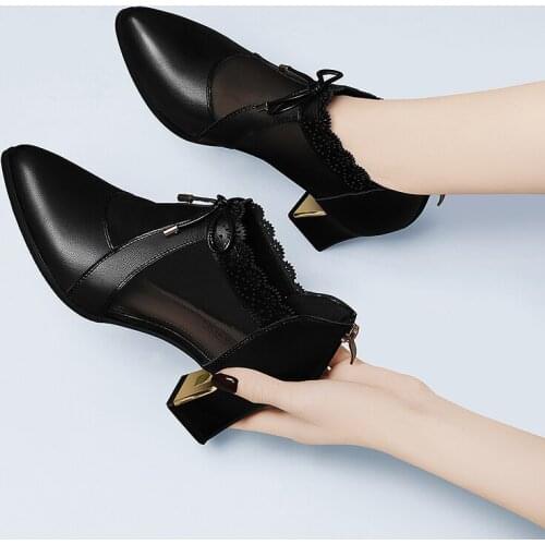 New Women Lace-Up Pointed Toe Hasp Mesh Hollow Out Breathable Single Shoes Ladies Fashion Tide High Heels Sandals