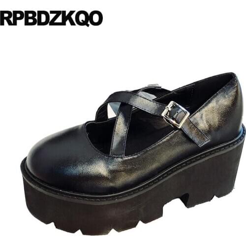 Lolita 2019 japanese black strap creepers casual platform wedge shoes ladies pumps china round toe cheap autumn high heels 8cm