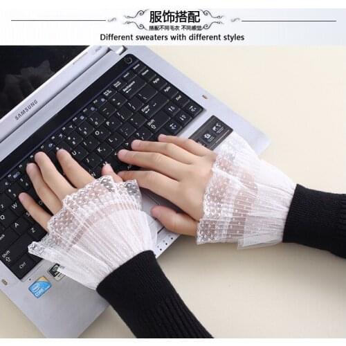 Hollow Out Embroidery otus leaf pleated water soluble lace sweater fake Girl Layered Sheer Lace Horn Cuffs Leaves Patterned Deta