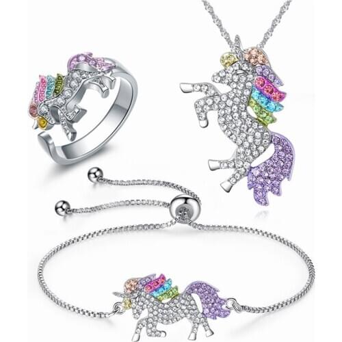 Horse bracelets gemstones diamond Pendant necklaces jewelry sets for women white gold silver color bijoux party gift accessories